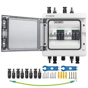 Solar Disconnect Switch with SPD Surge Protector 1000V DC 30A Solar PV Combiner Box Power Distribution Box for Solar Panels 2 in 2 Out(30A, HT8 2string) Solar Disconnect Switch with SPD Surge Protector 1000V DC 30A Solar PV Combiner Box Power Distribution Box for Solar Panels 2 in 2 Out(30A, HT8 2string)