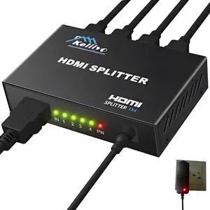 4K HDMI Splitter 1 in 4 Out 4K@30Hz Mirror, Powered for Xbox/PS5/TV | Duplicate screen to 4 displays. Powered for stable signal. Plug & play. HDMI 1.4. Great for gaming, movies, or presentations 4K HDMI Splitter 1 in 4 Out 4K@30Hz Mirror, Powered for Xbox/PS5/TV | Duplicate screen to 4 displays. Powered for stable signal. Plug & play. HDMI 1.4. Great for gaming, movies, or presentations