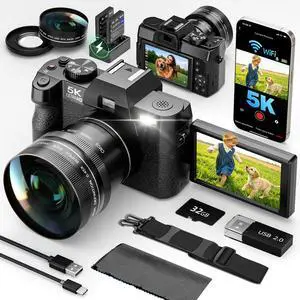 5K 64MP Digital Cameras for Photography with Dual-Lens WiFi | Vlogging 16X Zoom All-in-One Camera Kit for Beginners with 180° Flip Screen, 16X Zoom, 32GB Card, 2 Batteries 5K 64MP Digital Cameras for Photography with Dual-Lens WiFi | Vlogging 16X Zoom All-in-One Camera Kit for Beginners with 180° Flip Screen, 16X Zoom, 32GB Card, 2 Batteries