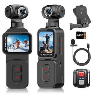 Vlogging Camera with 270° Motorized Rotating Lens and Face Tracking, 5K Portable Wearable POV Body Cam for Solo Creators and Travel, External Mic, Remote and 64GB Memory Card Included Vlogging Camera with 270° Motorized Rotating Lens and Face Tracking, 5K Portable Wearable POV Body Cam for Solo Creators and Travel, External Mic, Remote and 64GB Memory Card Included
