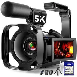 5K Video Camera Camcorder, 64MP Vlogging Camera for YouTube with 3" 270° Rotatable Touch Screen, 16X Zoom Digital Camera with IR Night Vision, WiFi & Webcam, 32GB Card + 2 Batteries + Mic Included 5K Video Camera Camcorder, 64MP Vlogging Camera for YouTube with 3" 270° Rotatable Touch Screen, 16X Zoom Digital Camera with IR Night Vision, WiFi & Webcam, 32GB Card + 2 Batteries + Mic Included