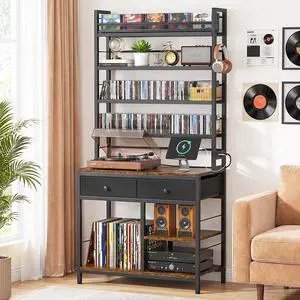 Tall CD Rack with Power Outlet & Drawers, 8-Tier DVD Storage Shelf | Media Storage Cabinet for CDs/DVDs, Vinyl Records, Books Games, Ideal for Living Room Home Office, 31.5x15.7x70.6 in, Brown Tall CD Rack with Power Outlet & Drawers, 8-Tier DVD Storage Shelf | Media Storage Cabinet for CDs/DVDs, Vinyl Records, Books Games, Ideal for Living Room Home Office, 31.5x15.7x70.6 in, Brown