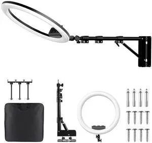 Ring Light Wall Mount with 3 Phone Holder 19", 45.7" Adjustable Boom Arm | 180° Rotatable Space-Saving Wall Mount Lighting Design for Photography, Makeup, Tattoo, Beauty Salon, Barber Studio Ring Light Wall Mount with 3 Phone Holder 19", 45.7" Adjustable Boom Arm | 180° Rotatable Space-Saving Wall Mount Lighting Design for Photography, Makeup, Tattoo, Beauty Salon, Barber Studio