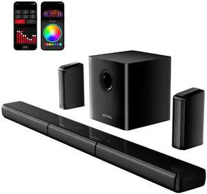 7.1ch Virtual Surround Sound Bar, Sound Bar for Smart TV with 2 Surround Speakers, Surround Sound System for TV with RGB, 6.5" Subwoofer, Peak Power 410W, App, HDMI/OPT/AUX/BT Apollo S70 Ultra 7.1ch Virtual Surround Sound Bar, Sound Bar for Smart TV with 2 Surround Speakers, Surround Sound System for TV with RGB, 6.5" Subwoofer, Peak Power 410W, App, HDMI/OPT/AUX/BT Apollo S70 Ultra