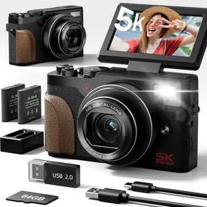 5K Digital Cameras for Photography,18X Digital Zoom Autofocus,180° Screen Flips, Anti-Shake,64MP Vlogging Cameras for YouTube,2 Batteries,64GB TF Card (Black) 5K Digital Cameras for Photography,18X Digital Zoom Autofocus,180° Screen Flips, Anti-Shake,64MP Vlogging Cameras for YouTube,2 Batteries,64GB TF Card (Black)