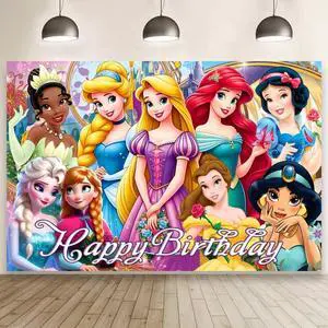 Princess Wall Decor Backdrop for Princess Themed Birthday Decorations, Green Polyester Banner for Birthday Party Supplies (5x3ft) Princess Wall Decor Backdrop for Princess Themed Birthday Decorations, Green Polyester Banner for Birthday Party Supplies (5x3ft)