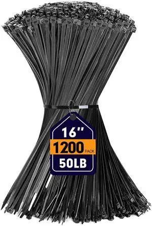 Zip Ties, 1200pcs Black Cable Zip Ties 16 Inch, Heavy Duty Plastic Wire Ties with 50lb Tensile Strength, Self-Locking Black Nylon Tie Wraps for Indoor and Outdoor Zip Ties, 1200pcs Black Cable Zip Ties 16 Inch, Heavy Duty Plastic Wire Ties with 50lb Tensile Strength, Self-Locking Black Nylon Tie Wraps for Indoor and Outdoor