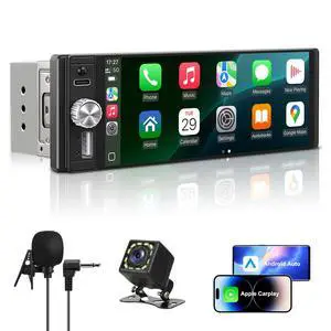 Single Din Radio Car Stereo with Apple CarPlay & Android Auto, 6.28 Inch HD Touch CarPlay Screen, Backup Cam,Bluetooth, MP5,USB Type-C, SWC, EQ, FM Radio (with External Mic) Single Din Radio Car Stereo with Apple CarPlay & Android Auto, 6.28 Inch HD Touch CarPlay Screen, Backup Cam,Bluetooth, MP5,USB Type-C, SWC, EQ, FM Radio (with External Mic)