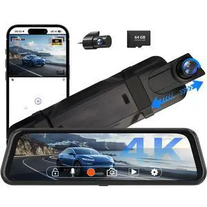 4K Rear View Mirror Camera, 10" Mirror Dash Cam Front and Rear | Free 64GB Card, Full Touch Screen with 1080P Backup Camera for Car with Reverse Assist,WiFi,APP,Night Vision,Parking Monitor 4K Rear View Mirror Camera, 10" Mirror Dash Cam Front and Rear | Free 64GB Card, Full Touch Screen with 1080P Backup Camera for Car with Reverse Assist,WiFi,APP,Night Vision,Parking Monitor