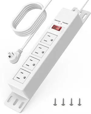 1500J Surge Protector Power Strip 4 Outlet Mountable, White 6 ft | Grounded & Protected Indicator, Wall Mount, Protection Switch, 45° Flat Plug Extension Cord for Home Office, Dorm, ETL Listed 1500J Surge Protector Power Strip 4 Outlet Mountable, White 6 ft | Grounded & Protected Indicator, Wall Mount, Protection Switch, 45° Flat Plug Extension Cord for Home Office, Dorm, ETL Listed