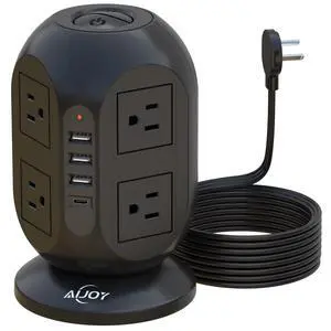 Surge Protector Power Strip Tower with 8 Outlets 4 USB Ports(1 USB-C) | 10 FT Flat Extension Cord with Multiple Outlets, Charging Tower with Surge Protection for Home Office Dorm Room Essentials Surge Protector Power Strip Tower with 8 Outlets 4 USB Ports(1 USB-C) | 10 FT Flat Extension Cord with Multiple Outlets, Charging Tower with Surge Protection for Home Office Dorm Room Essentials