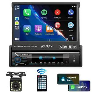 Single Din Flip Out Screen Car Stereo with Carplay & Android Auto | 7inch Single Din Touchscreen Car Stereo with Backup Camera, Bluetooth, FM Radio/Mirror Link/USB/AUX/TF/Subwoofer Single Din Flip Out Screen Car Stereo with Carplay & Android Auto | 7inch Single Din Touchscreen Car Stereo with Backup Camera, Bluetooth, FM Radio/Mirror Link/USB/AUX/TF/Subwoofer