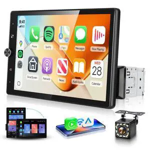 10.4'' Single Din Car Stereo with Wireless CarPlay Android Auto, HD Rotation Touchscreen Radio with Bluetooth, USB, Mirror Link, SWC, Car Play, FM/RDS Radio, Backup Camera 10.4'' Single Din Car Stereo with Wireless CarPlay Android Auto, HD Rotation Touchscreen Radio with Bluetooth, USB, Mirror Link, SWC, Car Play, FM/RDS Radio, Backup Camera