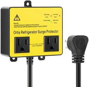 Refrigerator Surge Protector, Double Outlet Voltage Protector for Home Appliances with Time Delay, Protects Against Brownout, Spike, Instant Surge All Voltage Abnormalities, Yellow Refrigerator Surge Protector, Double Outlet Voltage Protector for Home Appliances with Time Delay, Protects Against Brownout, Spike, Instant Surge All Voltage Abnormalities, Yellow