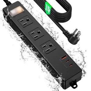 15FT Outdoor Waterproof Power Strip Overload Protector with 3AC Outlets 2 USB-C 1 USB-A Power Switch Safety Lock, ETL Certified for Patio Garden Charging, Black 15FT Outdoor Waterproof Power Strip Overload Protector with 3AC Outlets 2 USB-C 1 USB-A Power Switch Safety Lock, ETL Certified for Patio Garden Charging, Black