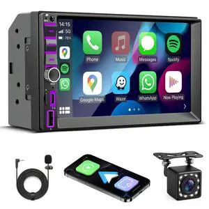 7" Wireless Double Din Car Stereo Carplay Radio Screen for Car Audio Receivers, Double Din Radio with Bluetooth Car Play Android Auto Touchscreen, Backup Camera, FM/AM, MirrorLink 7" Wireless Double Din Car Stereo Carplay Radio Screen for Car Audio Receivers, Double Din Radio with Bluetooth Car Play Android Auto Touchscreen, Backup Camera, FM/AM, MirrorLink
