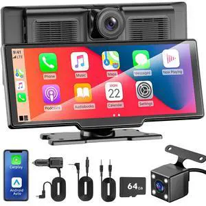 10.26" Portable Apple CarPlay Screen for Car, Wireless CarPlay & Android Auto Touch Screen, 4K Dash Cam, 1080P Backup Camera, Bluetooth 5.0, FM Transmitter, Mirror Link, Phone Navigation 10.26" Portable Apple CarPlay Screen for Car, Wireless CarPlay & Android Auto Touch Screen, 4K Dash Cam, 1080P Backup Camera, Bluetooth 5.0, FM Transmitter, Mirror Link, Phone Navigation