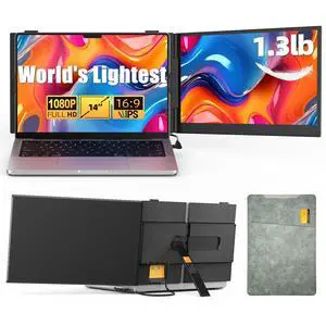 14" Dual Laptop Screen Extender with 1.3lbs - Ultra Thin Portable Monitor for Laptop Plug & Play, FHD 1080P Laptops Extended Monitor for 13"-17" Laptops, USB-C/HDMI Travel Display for Mac/Win 14" Dual Laptop Screen Extender with 1.3lbs - Ultra Thin Portable Monitor for Laptop Plug & Play, FHD 1080P Laptops Extended Monitor for 13"-17" Laptops, USB-C/HDMI Travel Display for Mac/Win