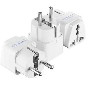 Schuko, Germany France Travel Power Adapter, Grounded European Plug - Type E/F Outlet, Adaptor for USA to Europe EU Socket - 3 Pack - Use In Norway, Korea, Spain, Greece, Russia, Iceland Schuko, Germany France Travel Power Adapter, Grounded European Plug - Type E/F Outlet, Adaptor for USA to Europe EU Socket - 3 Pack - Use In Norway, Korea, Spain, Greece, Russia, Iceland