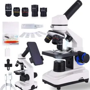 Microscope for Kids & Adults, 40X-2500X High-Power Compound Microscope for Students, School Lab & Home Schooling,Features Prepared Slides & Phone Holder Microscope for Kids & Adults, 40X-2500X High-Power Compound Microscope for Students, School Lab & Home Schooling,Features Prepared Slides & Phone Holder