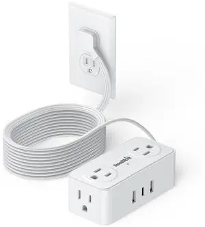 10 Ft Power Strip with 4 Outlets 3 USB Ports Extension Cord, Flat Plug Charging Station for Home Office Desk & College Dorm Essentials, White 10 Ft Power Strip with 4 Outlets 3 USB Ports Extension Cord, Flat Plug Charging Station for Home Office Desk & College Dorm Essentials, White
