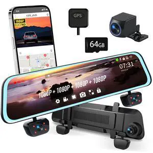 Mirror Dash Cam 4 Channel Dash Cam Front and Rear/Inside, Touch Screen 12 FHD 1080Px4 Rear View Mirror Camera, 8 IR Night Vision, Built-in WiFi, GPS, Parking Monitor Mirror Dash Cam 4 Channel Dash Cam Front and Rear/Inside, Touch Screen 12 FHD 1080Px4 Rear View Mirror Camera, 8 IR Night Vision, Built-in WiFi, GPS, Parking Monitor
