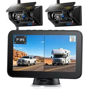 7" Magnetic Solar Wireless Backup Camera System, HD1080P Loop Recording 7 Inch Monitor with Dual RV Backup Cameras Wireless System for Hitch Towing Travel RV Trailer Tractor Truck, BD702 7" Magnetic Solar Wireless Backup Camera System, HD1080P Loop Recording 7 Inch Monitor with Dual RV Backup Cameras Wireless System for Hitch Towing Travel RV Trailer Tractor Truck, BD702