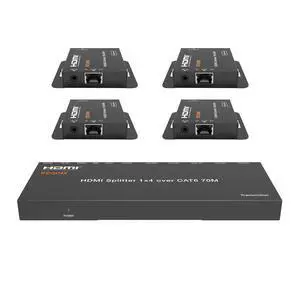 1x4 HDMI Extender Splitter 4K Over Cat6 70m/230ft POC with 4X Receivers IR Control EDID HDMI Over Ethernet Splitter 1x4 HDMI Extender Splitter 4K Over Cat6 70m/230ft POC with 4X Receivers IR Control EDID HDMI Over Ethernet Splitter
