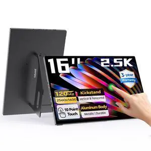 16" 2.5K Touchscreen Portable Monitor, 120Hz Portable Gaming Monitor w/HDR & Freesync, 16:10 Display with Full Laminated Tempered Glass, Touch Screen Travel Monitor for Laptop, T16KB (Black) 16" 2.5K Touchscreen Portable Monitor, 120Hz Portable Gaming Monitor w/HDR & Freesync, 16:10 Display with Full Laminated Tempered Glass, Touch Screen Travel Monitor for Laptop, T16KB (Black)