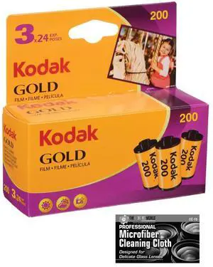 Kodak Gold 200 Color Negative Film (35mm Roll Film, 24 Exposures) - 3-Pack with Microfiber Cleaning Cloth Kodak Gold 200 Color Negative Film (35mm Roll Film, 24 Exposures) - 3-Pack with Microfiber Cleaning Cloth