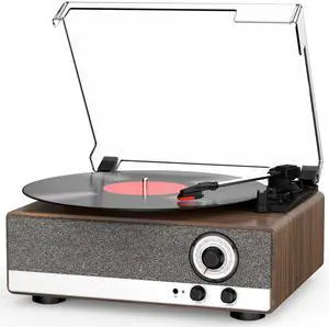 7-in-1 Vinyl Record Player, Bluetooth Belt Drive Turntable | 3-Speed Turntables for Vinyl Records, AM/FM Radio, Pitch Control, RCA Out, Auto Stop, Walnut 7-in-1 Vinyl Record Player, Bluetooth Belt Drive Turntable | 3-Speed Turntables for Vinyl Records, AM/FM Radio, Pitch Control, RCA Out, Auto Stop, Walnut