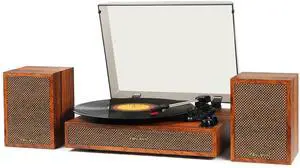 Vinyl Record Player with External Speakers, 3 Speed Bluetooth Turntable for Vinyl Records, Vintage Belt Drive Record Player with Stereo Speakers and Auto Stop, RCA Audio Out and Aux-in,Light Wood Vinyl Record Player with External Speakers, 3 Speed Bluetooth Turntable for Vinyl Records, Vintage Belt Drive Record Player with Stereo Speakers and Auto Stop, RCA Audio Out and Aux-in,Light Wood