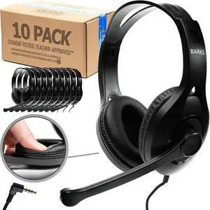 Classroom Headphones with Microphone Bulk 10 Pack (Black, 3.5mm) | Durable Everyday Student Use, Headsets with Mic, Adjustable Fit All-Day Comfort, Clear Voice, Easy Clean, K-12 School Testing Classroom Headphones with Microphone Bulk 10 Pack (Black, 3.5mm) | Durable Everyday Student Use, Headsets with Mic, Adjustable Fit All-Day Comfort, Clear Voice, Easy Clean, K-12 School Testing