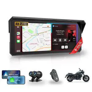 8.1 Inch Motorcycle CarPlay Screen Android Auto Largest Waterproof GPS Navigation System Pantalla para Moto, Carplay for Motorcycle with Dual 4K Dash Cam Bluetooth Audio 8.1 Inch Motorcycle CarPlay Screen Android Auto Largest Waterproof GPS Navigation System Pantalla para Moto, Carplay for Motorcycle with Dual 4K Dash Cam Bluetooth Audio