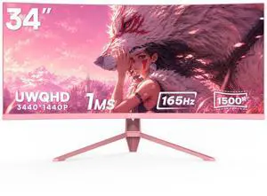 34 Inch Pink Ultrawide Curved Gaming Monitor, 165Hz | 3440x1440 WQHD, 1500R VA Panel, 1ms(MPRT), 4000:1, HDR10, FreeSync, 127% sRGB, 16.7M, Dual HDMI & DP 34 Inch Pink Ultrawide Curved Gaming Monitor, 165Hz | 3440x1440 WQHD, 1500R VA Panel, 1ms(MPRT), 4000:1, HDR10, FreeSync, 127% sRGB, 16.7M, Dual HDMI & DP