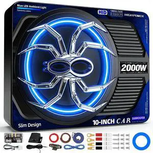 2000W 10 Inch Underseat Car Subwoofer and Amp Package, Slim Powered Under Seat Sub with Built-in Class D Amp and DSP, Blue LED Switch, Low Pass Filter, Bass Boost for Truck SUV 2000W 10 Inch Underseat Car Subwoofer and Amp Package, Slim Powered Under Seat Sub with Built-in Class D Amp and DSP, Blue LED Switch, Low Pass Filter, Bass Boost for Truck SUV