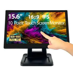 15.6 Inch 1920 x 1080 FHD IPS Touchscreen POS Monitor with Metal Stand, 10 Points Touch HDMI VGA, Waterproof Dustproof Screen 1080P, Indusitrial, Office, Retail, Gym, Warehouse (Black) 15.6 Inch 1920 x 1080 FHD IPS Touchscreen POS Monitor with Metal Stand, 10 Points Touch HDMI VGA, Waterproof Dustproof Screen 1080P, Indusitrial, Office, Retail, Gym, Warehouse (Black)