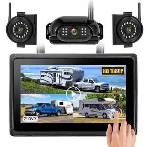 Wireless RV Backup Camera System 7" 1080P Touch Screen & 3 Cameras, Compatible with Furrion Pre-Wired Plug, DVR Monitor & Waterproof Night Vision Rear Side View Camera for Trailer Truck Wireless RV Backup Camera System 7" 1080P Touch Screen & 3 Cameras, Compatible with Furrion Pre-Wired Plug, DVR Monitor & Waterproof Night Vision Rear Side View Camera for Trailer Truck