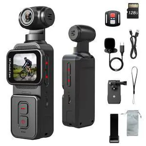 5K Pocket Vlogging Camera Body Camera with Microphone, 5K/20FPS and 4K/60FPS, 1.69'' Touchscreen, 270° Rotating Lens, Face Tracking, Wi-Fi, 6-Axis Stabilization, for YouTube, Travel, Work (128GB) 5K Pocket Vlogging Camera Body Camera with Microphone, 5K/20FPS and 4K/60FPS, 1.69'' Touchscreen, 270° Rotating Lens, Face Tracking, Wi-Fi, 6-Axis Stabilization, for YouTube, Travel, Work (128GB)