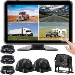 3 Camera Wired Backup Camera System Dash Cam for Truck/RV/Trailer/Bus/Tractor 10.1" Touch Monitor Loop Recording Split Screen 1080P Rear View & 2 Side View Camera Night Vision IP68 Back up Camera 3 Camera Wired Backup Camera System Dash Cam for Truck/RV/Trailer/Bus/Tractor 10.1" Touch Monitor Loop Recording Split Screen 1080P Rear View & 2 Side View Camera Night Vision IP68 Back up Camera