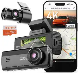 SAFY 9, 4K+1080P Dash Cam Front and Rear, STARVIS, Free64GB Card | HDR, AI Night Vision, 24H Parking Mode, Wi-Fi, GPS, LCD Display, App Control, Cloud Connectivity SAFY 9, 4K+1080P Dash Cam Front and Rear, STARVIS, Free64GB Card | HDR, AI Night Vision, 24H Parking Mode, Wi-Fi, GPS, LCD Display, App Control, Cloud Connectivity