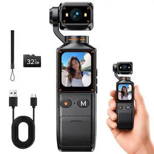2K Vlogging Camera with 180° Rotating Lens, Handheld Pocket POV Video Camera, WiFi App, 7H Battery, 1.69" Screen, 32GB Card Included for YouTube, TikTok, Travel, Content Creators & Daily Vlogs 2K Vlogging Camera with 180° Rotating Lens, Handheld Pocket POV Video Camera, WiFi App, 7H Battery, 1.69" Screen, 32GB Card Included for YouTube, TikTok, Travel, Content Creators & Daily Vlogs