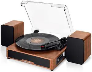Vinyl Record Player with Bookshelf Speakers Bluetooth Vintage Turntable for Vinyl Records Belt-Drive 3 Speed Portable LP Players Wooden Vinyl Players Auto Stop with Cleaning Kits, Brown Vinyl Record Player with Bookshelf Speakers Bluetooth Vintage Turntable for Vinyl Records Belt-Drive 3 Speed Portable LP Players Wooden Vinyl Players Auto Stop with Cleaning Kits, Brown