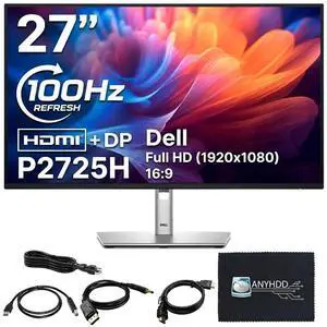 Dell P2725H 27" Full HD 1920 x 1080 Monitor -, Computer Monitor Screen Bundle with Power Cable USB 3.0 Upstream Cable DisplayPort + HDMI Cables + Cloth Dell P2725H 27" Full HD 1920 x 1080 Monitor -, Computer Monitor Screen Bundle with Power Cable USB 3.0 Upstream Cable DisplayPort + HDMI Cables + Cloth