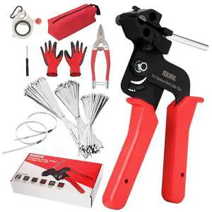 Stainless Steel Cable Tie Gun Set Metal Zip Tie Tool Kit (Red) | Heavy Duty, 150PCS Self-Locking Ties, Adjustable Fastening & Cutting Tool for Outdoor Fencing, Automotive, Exhaust Pipes Stainless Steel Cable Tie Gun Set Metal Zip Tie Tool Kit (Red) | Heavy Duty, 150PCS Self-Locking Ties, Adjustable Fastening & Cutting Tool for Outdoor Fencing, Automotive, Exhaust Pipes