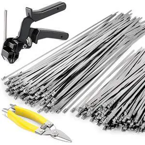 Stainless Steel Cable Tie Gun Kit + 200 Pcs Metal Zip Ties | All-In-One Dual-Size (11.8" & 7.8") Fastener Set with Industrial Shears for Farm Fence & Wire Mesh Repair Stainless Steel Cable Tie Gun Kit + 200 Pcs Metal Zip Ties | All-In-One Dual-Size (11.8" & 7.8") Fastener Set with Industrial Shears for Farm Fence & Wire Mesh Repair