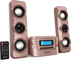 Stereo Shelf Systems Compact CD Shelf System with Digital FM Stereo Radio, Bluetooth Wireless Technology, and Remote Control | LCD Display | MP3 & AUX Port Compatible | USB Playback (Rose Gold) Stereo Shelf Systems Compact CD Shelf System with Digital FM Stereo Radio, Bluetooth Wireless Technology, and Remote Control | LCD Display | MP3 & AUX Port Compatible | USB Playback (Rose Gold)