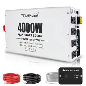 4000W Power Inverter 12V to 110V/120V, Solar Inverter Remote for RV Camping Off-Grid Solar Inverter Systems 4000W Power Inverter 12V to 110V/120V, Solar Inverter Remote for RV Camping Off-Grid Solar Inverter Systems
