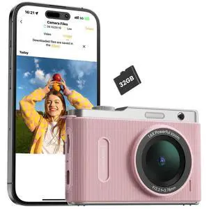 WiFi Digital Camera for Kids with Switching Dual Lens, 64MP 4K Point and Shoot Camera with 32GB Card, 16X Zoom, Anti Shake, Portable Compact Cameras for Teens Girl Boy Kids Starter Pink WiFi Digital Camera for Kids with Switching Dual Lens, 64MP 4K Point and Shoot Camera with 32GB Card, 16X Zoom, Anti Shake, Portable Compact Cameras for Teens Girl Boy Kids Starter Pink