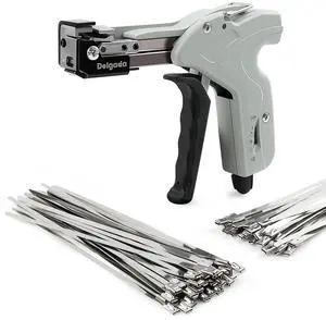 Stainless Steel Cable Tie Gun Kit with 100PCS Self-Locking Metal Zip Ties Outdoor Heavy Duty Fastening Zip Tie Tightening Tool for Chain Link Fence Pipes Stainless Steel Cable Tie Gun Kit with 100PCS Self-Locking Metal Zip Ties Outdoor Heavy Duty Fastening Zip Tie Tightening Tool for Chain Link Fence Pipes